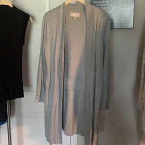 Soft grey thigh length cardigan with sliver